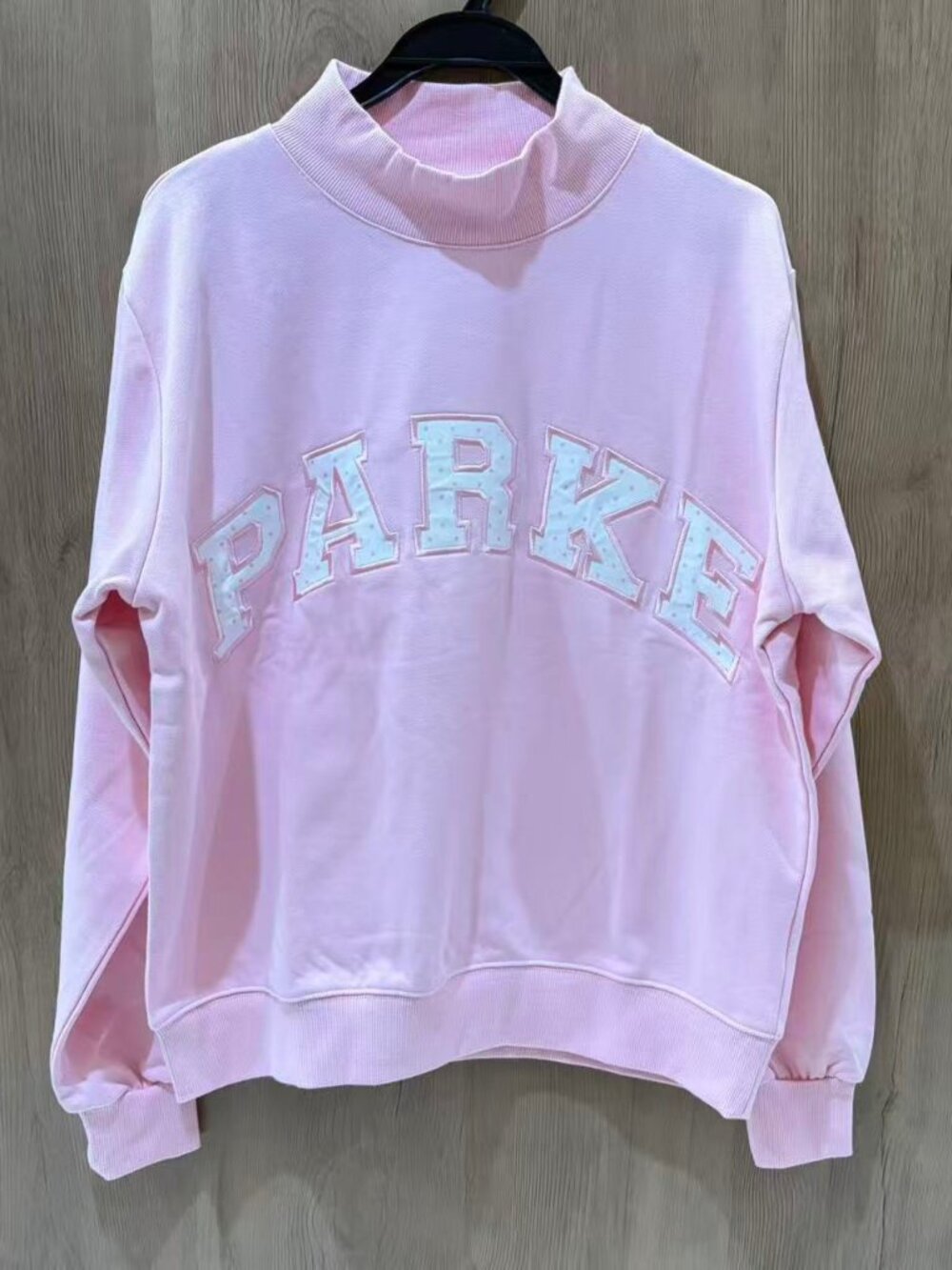 PARKE Pink Mock Neck Polka Dot Letter Sweatshirt